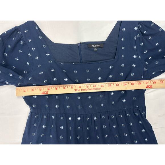 MADEWELL $108 Square-Neck Puff-Sleeve Blue Clip Dot Babydoll Dress 4 Cottagecore - Picture 5 of 10